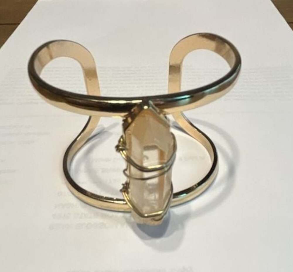 Stella & Dot Aria Gold Tone Cuff Bracelet with Wire Wrapped Quartz Point